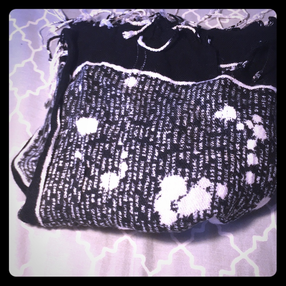 Black and white fringe scarf 2 for $12 3/4 for $25
